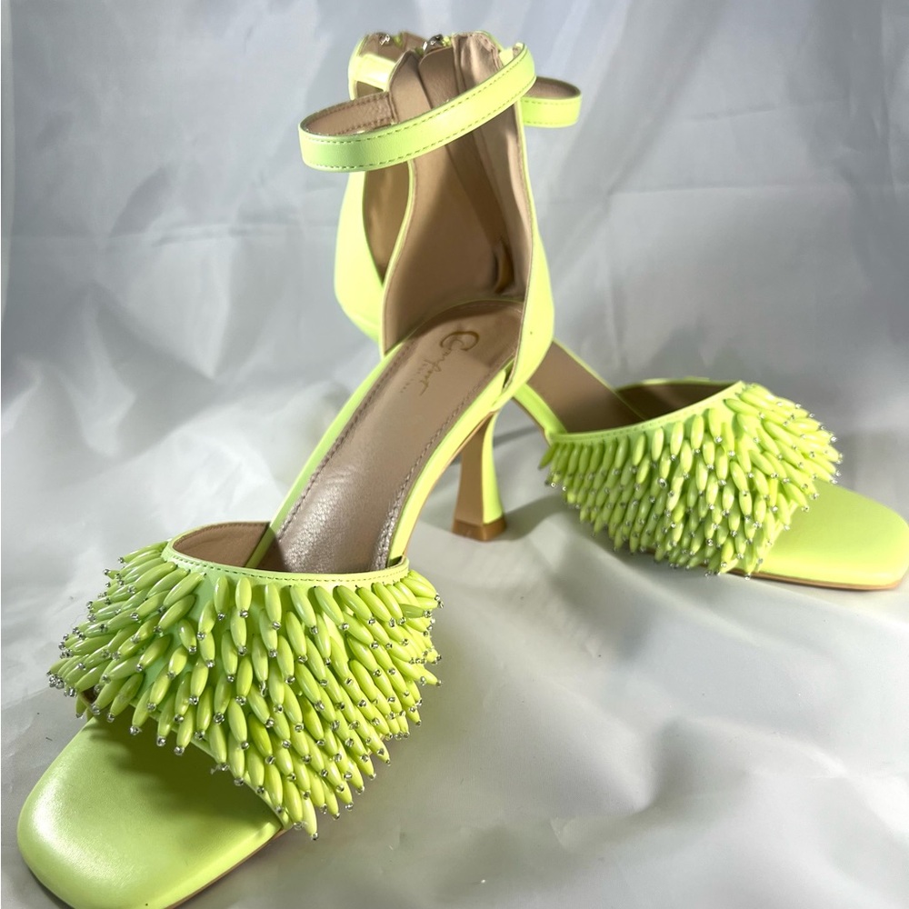 Green Spiked Heels with Sculptural Design Size 10W